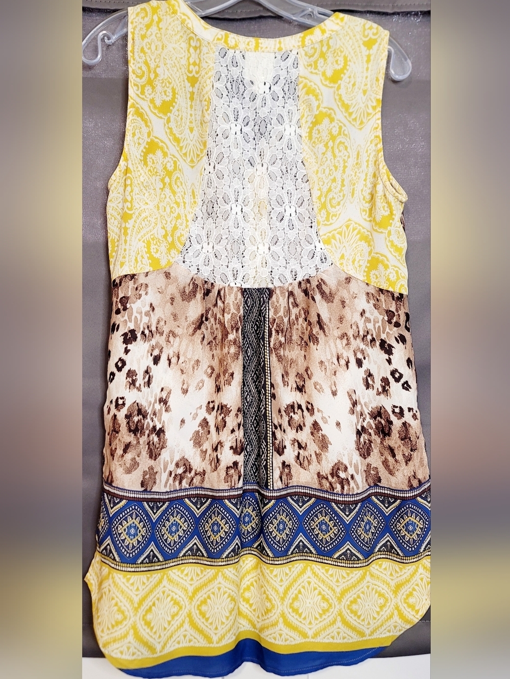 FIG & FLOWER Women Size M Multicolor Sleeveless Button Front Tunic Blouse - Picture 8 of 15